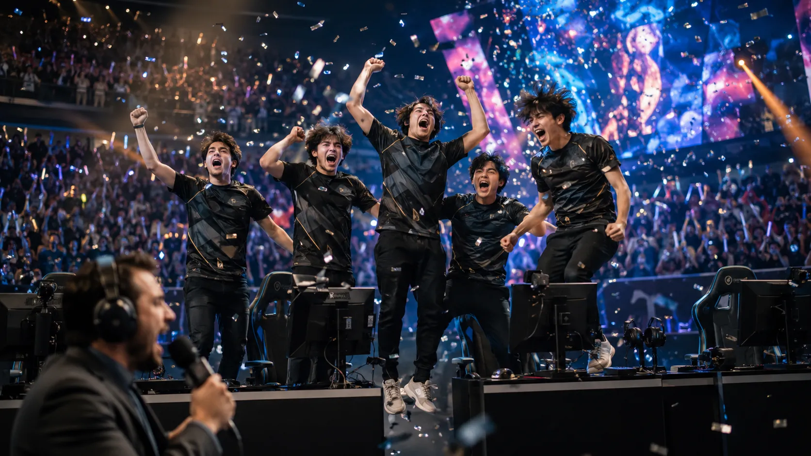 Hanwha Life Ride 2.5% Miracle to Stun DN SOOPers in KeSPA Cup Reverse Sweep — AI-generated photograph · Fictional scene — no real people depicted